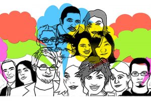 Billedet viser folk der kommunikerer. Siden handler om PTSD selvhjælpsgrupper.